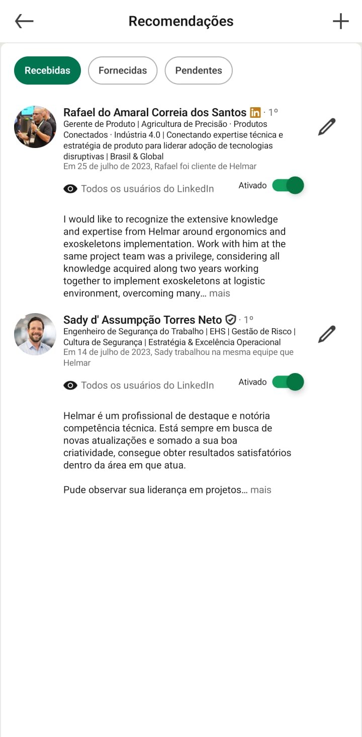 Recomendações profissionais no LinkedIn de Helmar Aquino
